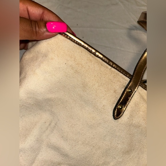 Victoria's Secret Gold and Cream Tote with Elegant Design - Picture 8 of 10
